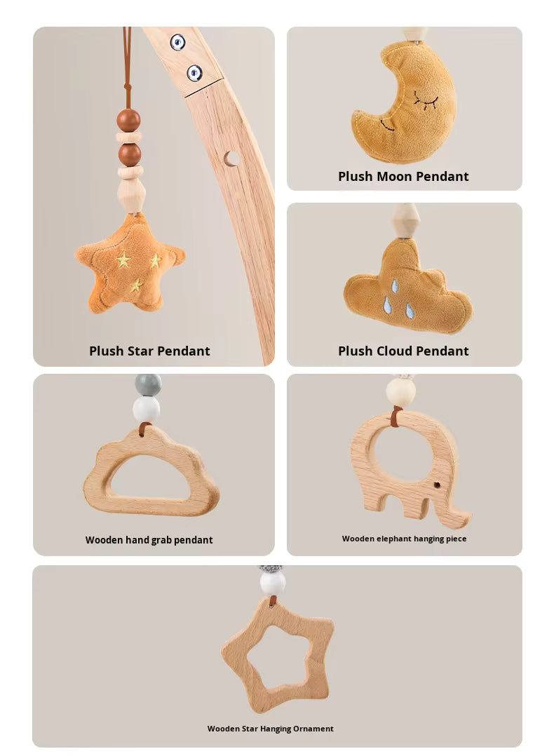 Wooden Early Education Newborn Gym Rack Baby Grasping Cloud Star Moon Pendant Infant Exercise Triangle Toy