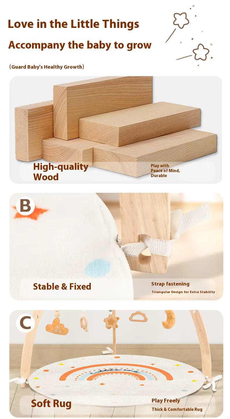 Wooden Early Education Newborn Gym Rack Baby Grasping Cloud Star Moon Pendant Infant Exercise Triangle Toy