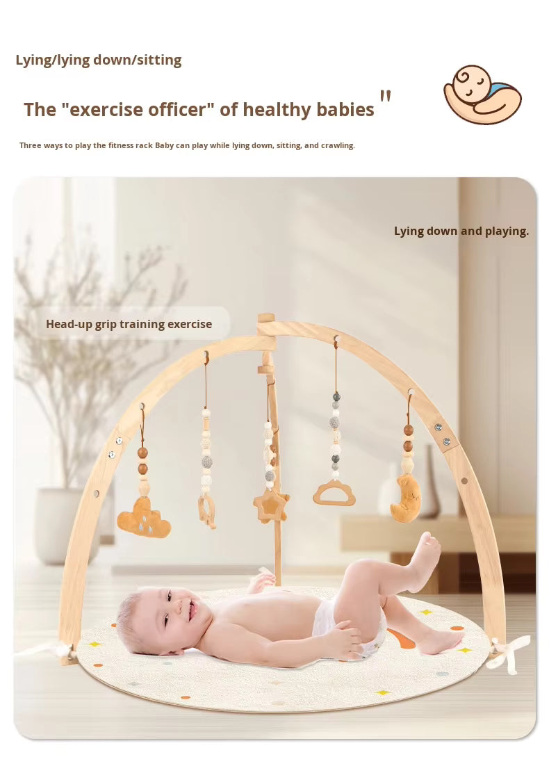 Wooden Early Education Newborn Gym Rack Baby Grasping Cloud Star Moon Pendant Infant Exercise Triangle Toy
