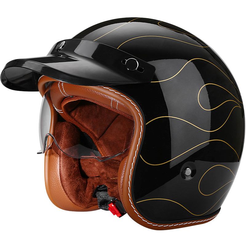 DOT Certificated Dual HD Lens All Seasons Cool Open Face 3/4 Motorbike ABS Retro Motorcycle Helmets for Men