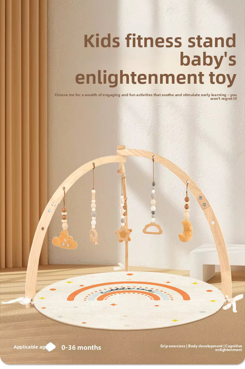 Wooden Early Education Newborn Gym Rack Baby Grasping Cloud Star Moon Pendant Infant Exercise Triangle Toy