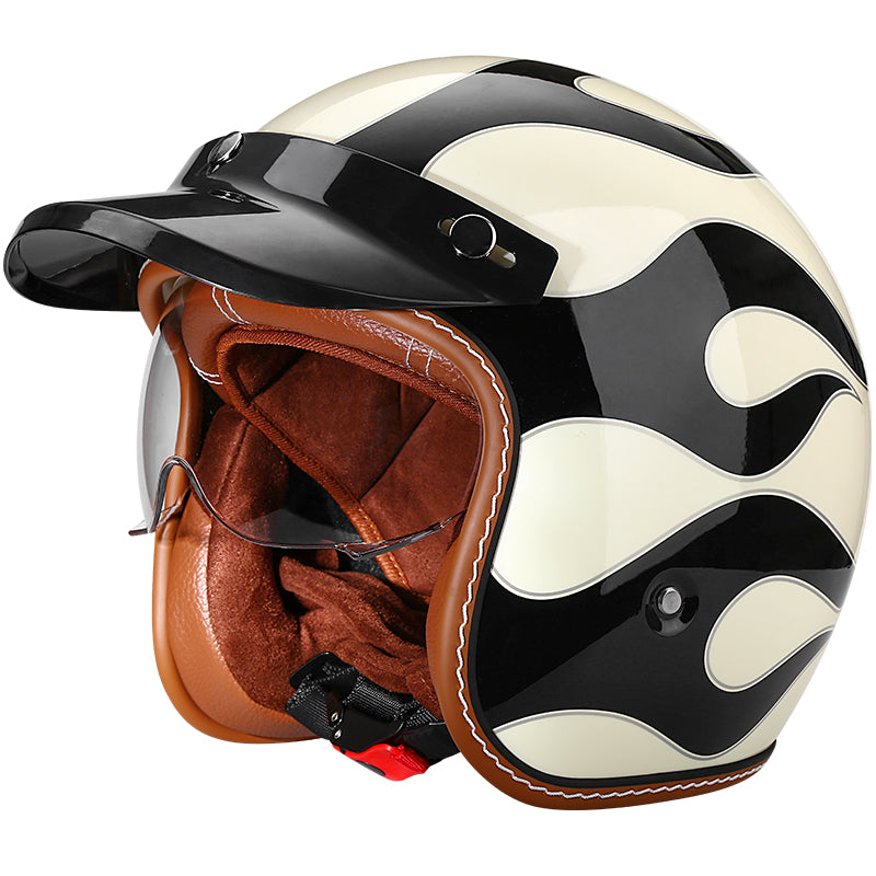 DOT Certificated Dual HD Lens All Seasons Cool Open Face 3/4 Motorbike ABS Retro Motorcycle Helmets for Men