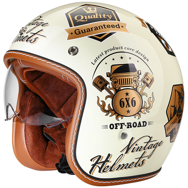 DOT Certificated Dual HD Lens All Seasons Cool Open Face 3/4 Motorbike ABS Retro Motorcycle Helmets for Men