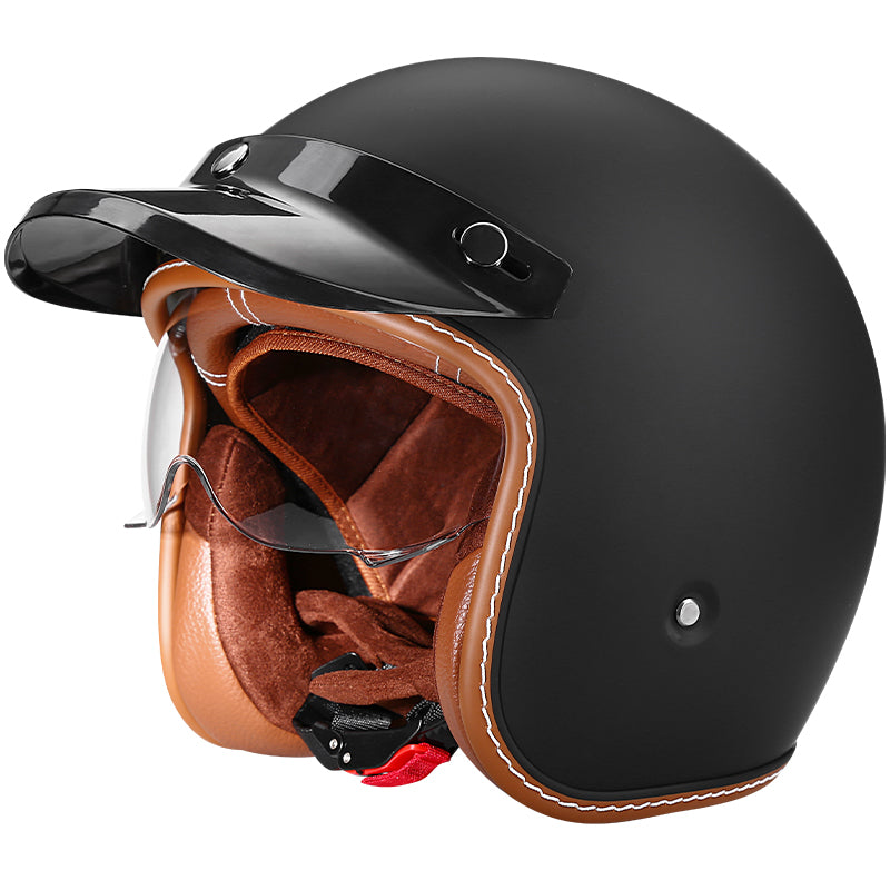 DOT Certificated Dual HD Lens All Seasons Cool Open Face 3/4 Motorbike ABS Retro Motorcycle Helmets for Men