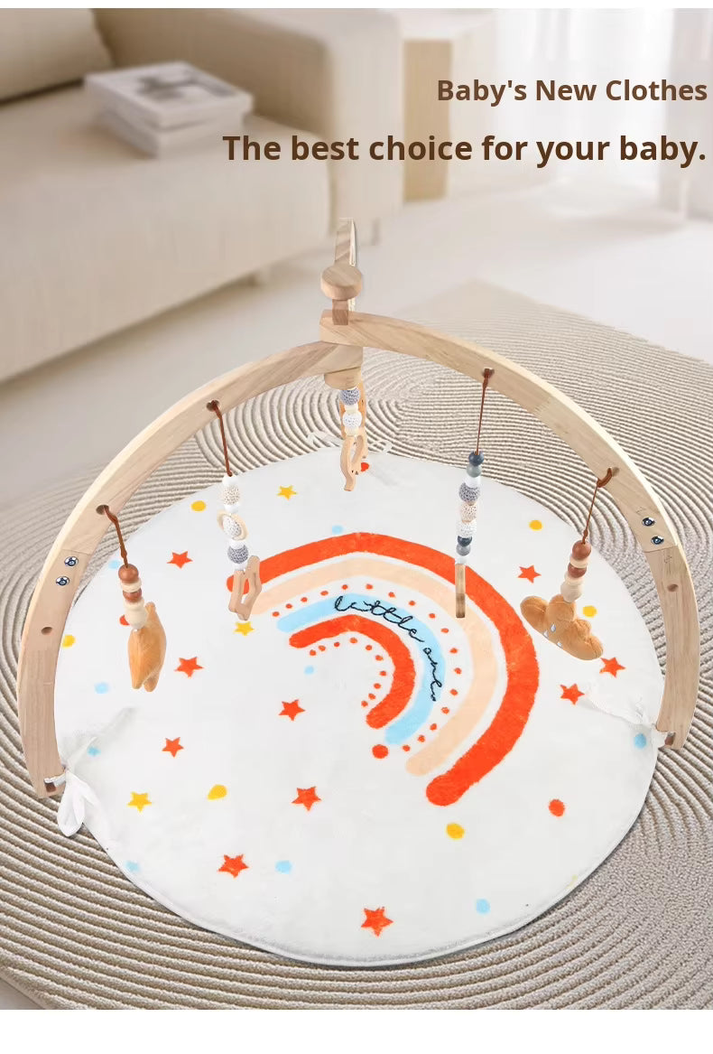 Wooden Early Education Newborn Gym Rack Baby Grasping Cloud Star Moon Pendant Infant Exercise Triangle Toy