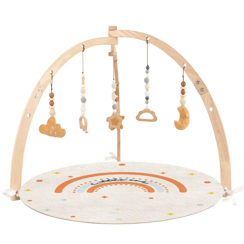 Wooden Early Education Newborn Gym Rack Baby Grasping Cloud Star Moon Pendant Infant Exercise Triangle Toy
