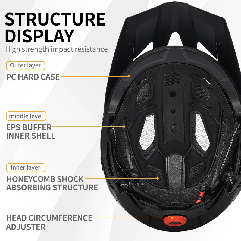Eastinear's New Adult Bicycle Mountain Bike Helmet Full Face Detachable One-piece Motorcycle Riding Safety Helmet Head Protectio