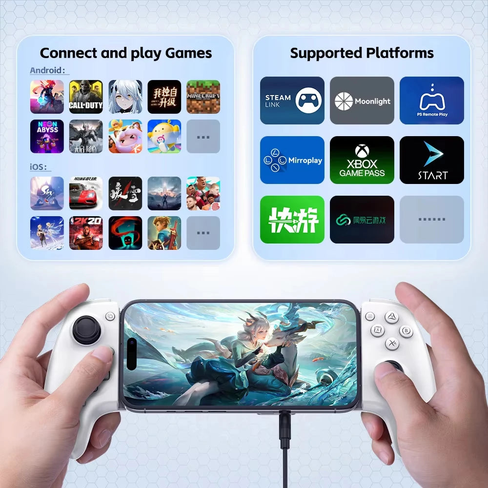 Gamwing Mobile Phone Game Controller Gamepad Joystick Type-C Wired & BT Compatible with Android, iOS for iPhone15 Series