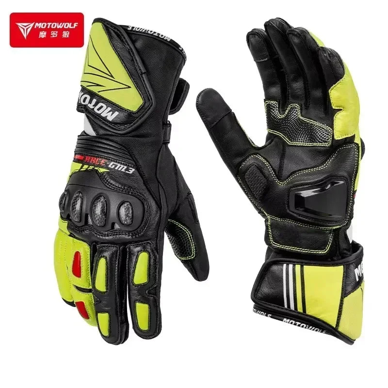 Genuine Leather Motorcycle GM3 Men's Windproof Motorcycle Gloves Gloves Touch screen Long Version Dirt Bike Motocross Racing