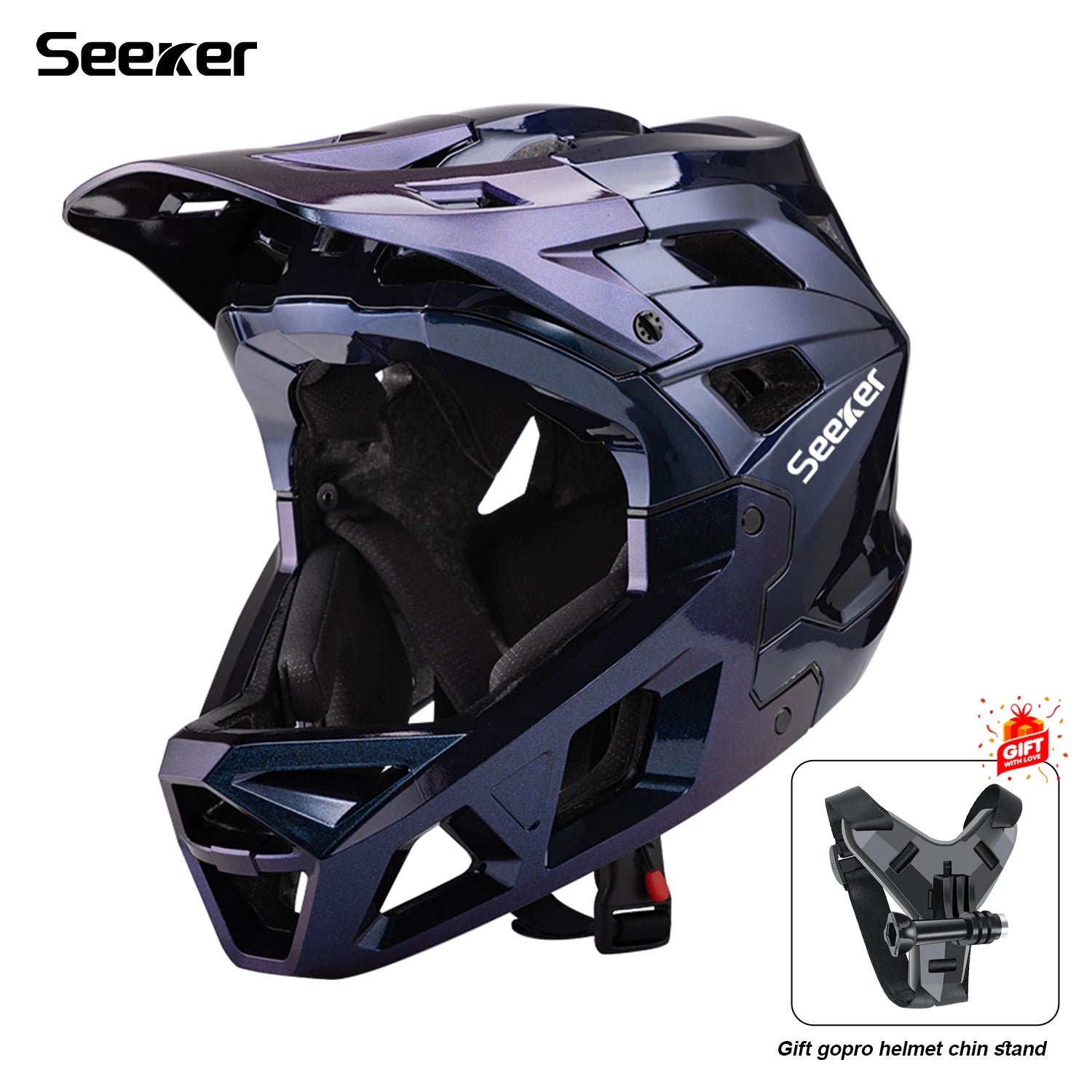 SEEKER mountain bike off-road helmet downhill outdoor men and women off-road full helmet magnetic lock buckle full-cover helmet
