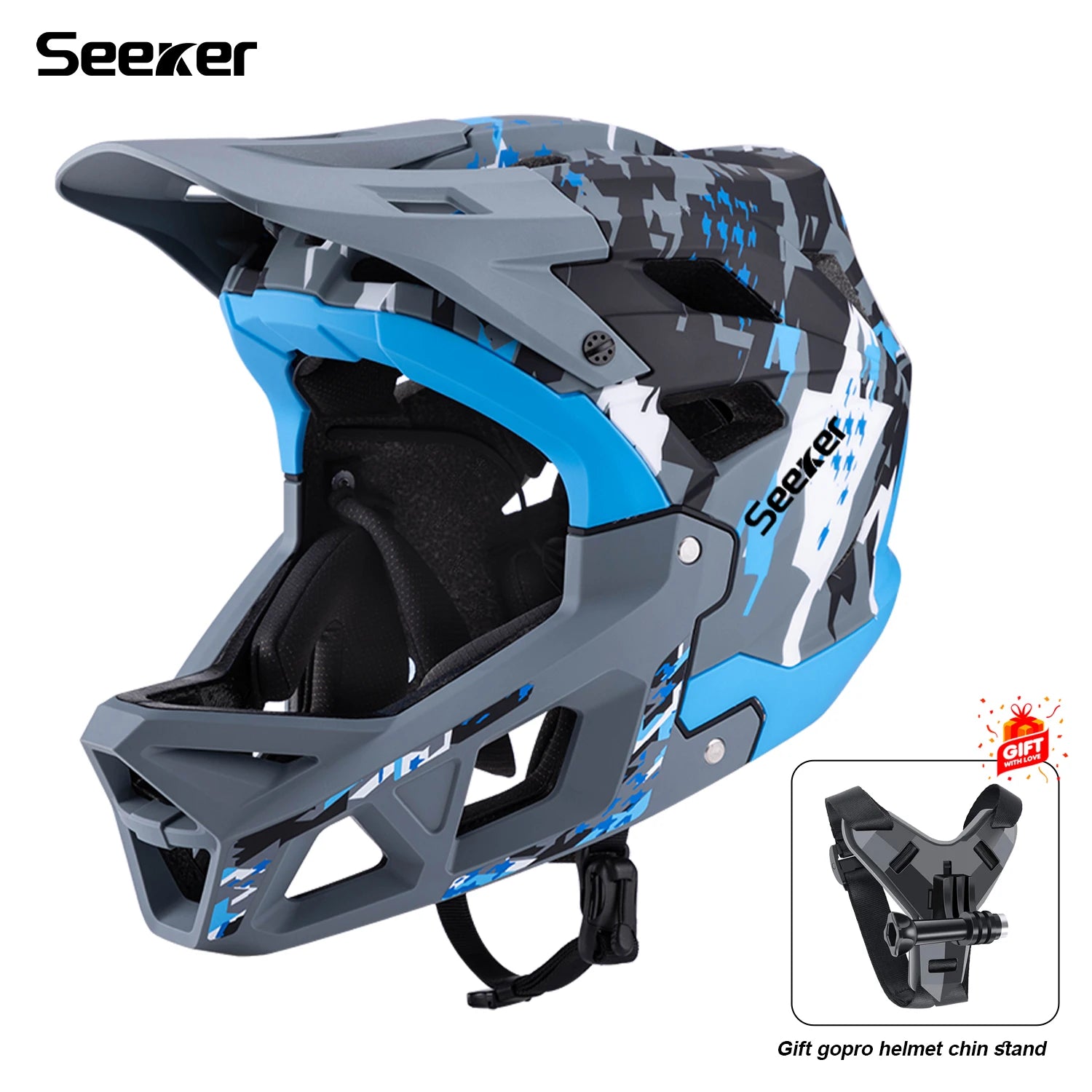 SEEKER mountain bike off-road helmet downhill outdoor men and women off-road full helmet magnetic lock buckle full-cover helmet