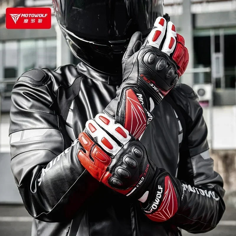 Genuine Leather Motorcycle GM3 Men's Windproof Motorcycle Gloves Gloves Touch screen Long Version Dirt Bike Motocross Racing