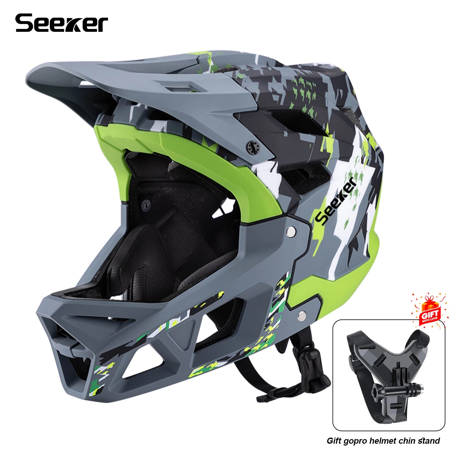 SEEKER mountain bike off-road helmet downhill outdoor men and women off-road full helmet magnetic lock buckle full-cover helmet