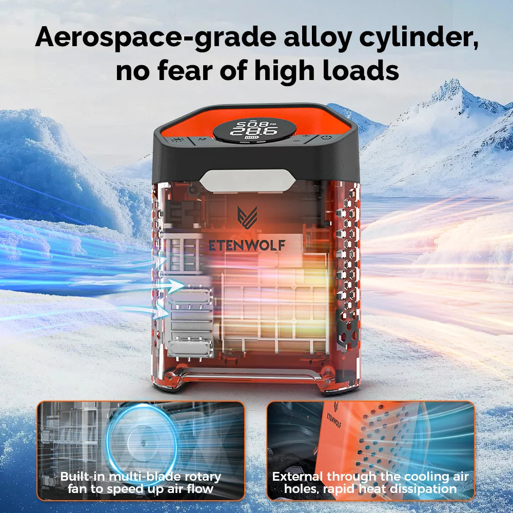 ETENWOLF ZEPHYR V3 Portable Car Compressor 160 PSI 100% Duty Cycle Car Tire Inflator 7800mAh For Cars Motorcycles Bicycles Balls