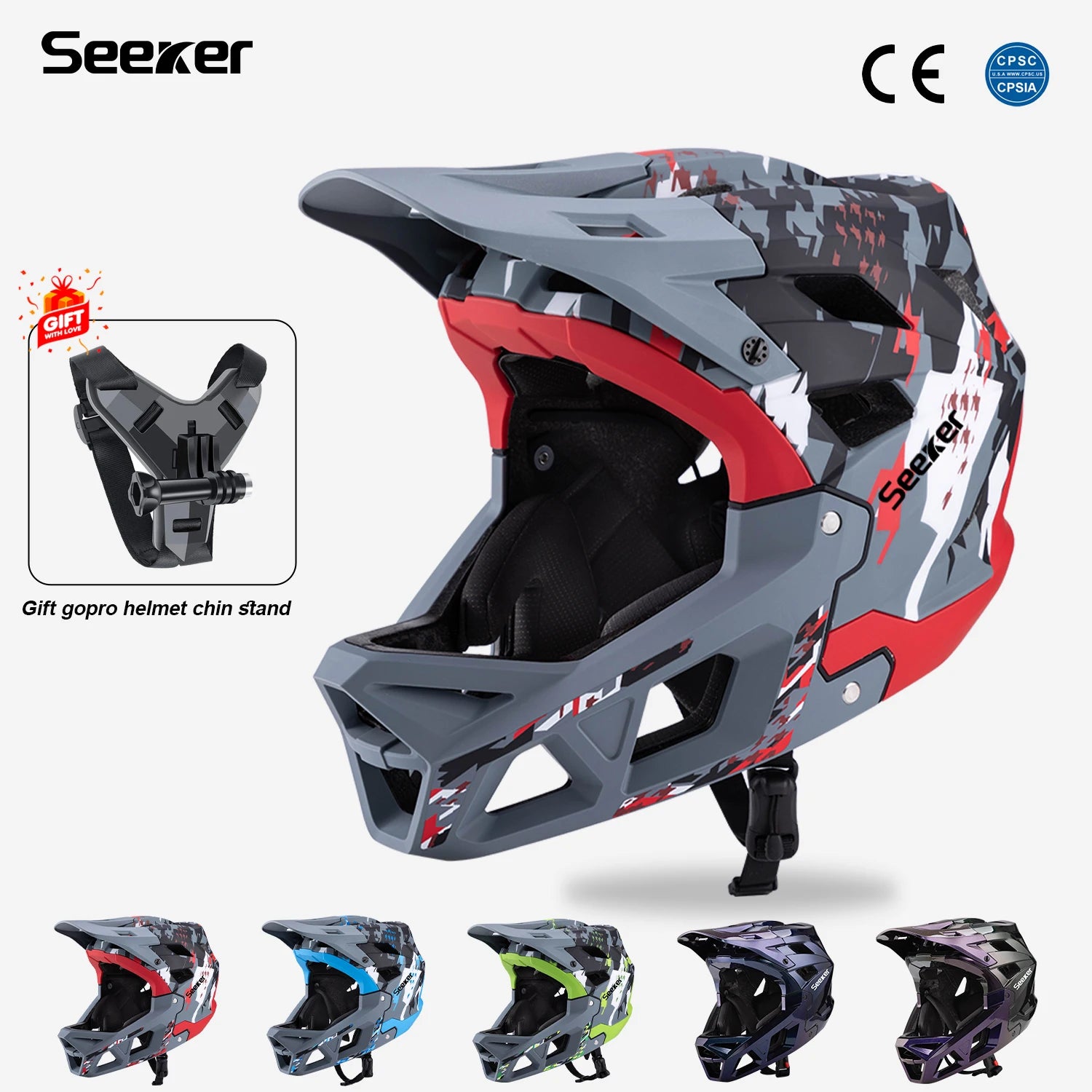 SEEKER mountain bike off-road helmet downhill outdoor men and women off-road full helmet magnetic lock buckle full-cover helmet